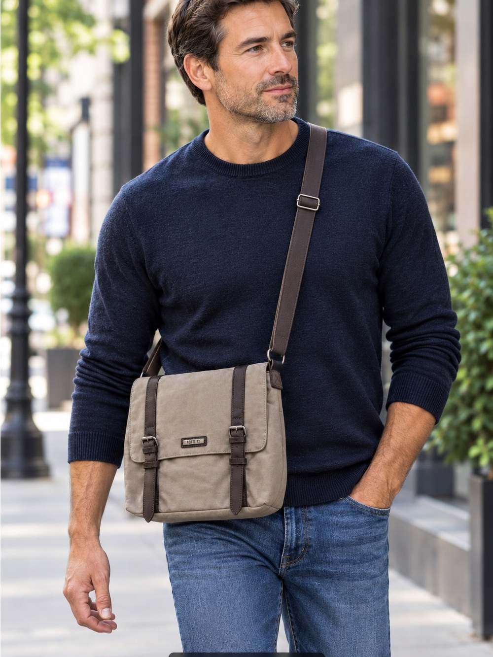 Roots 1973  Crossbody/Messenger Bag Tan with Brown Trim